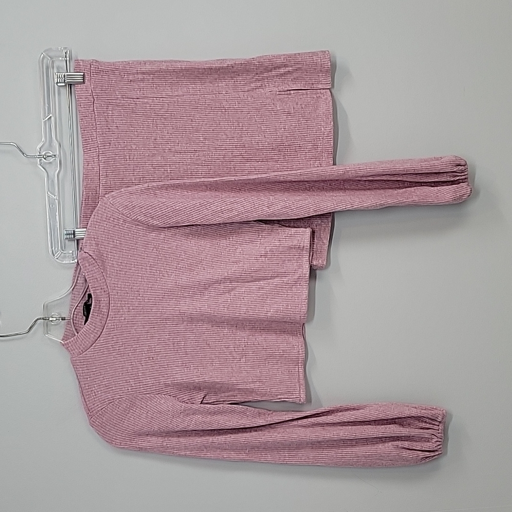 Forever21 2 pc skirt set crop bubble sleeve mock neck mini skirt  pink